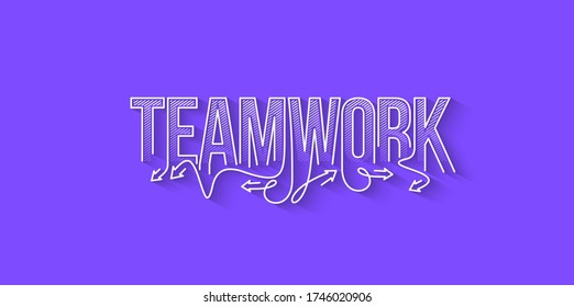 Teamwork Calligraphic line art Text banner poster vector illustration Design.