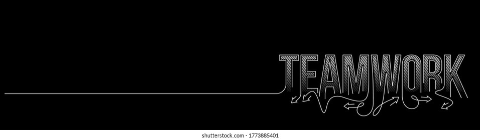 Trabajo en equipo Material gráfico Línea caligráfica Texto Cartel de la ilustración vectorial Diseño.