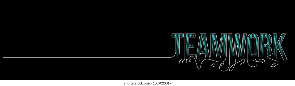 Teamwork Calligraphic line art Text banner poster vector illustration Design.