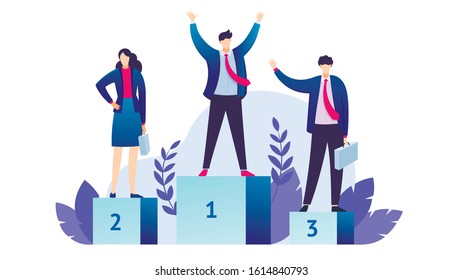 Teamwork, career, goal achievement, successful characters, business people. Vector flat illustration for mobile website development and web page design.