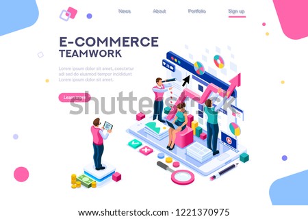 Teamwork career on analysis, management, consulting and marketing. Modern solution for business app and data. Template for project navigation workflow or menu. Software for e-commerce, responsive ui.