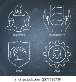 Teamwork chalkboard icon set. Partnership, cooperation symbols. Vector illustration
