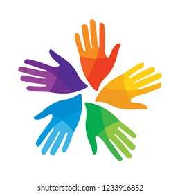 Teamwork circle colorful hands isolated on white background