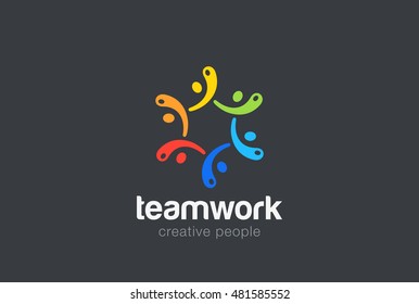 Teamwork circle star Logo design vector template.
People Holding hands Social network Logotype concept icon.