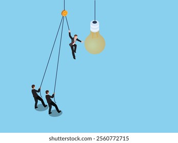 Teamwork and Collaboration to Achieve Innovation 3d isometric vector illustration