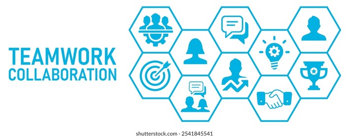 Teamwork Collaboration banner concept web icons. vector illustration. concept. with icons of support, teamwork, communication, trust, motivation, inspiration, goal, success, on white background .