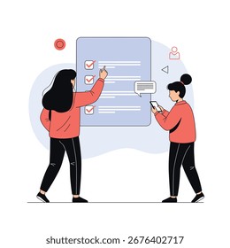 Teamwork and collaboration in completing a digital checklist for project management success