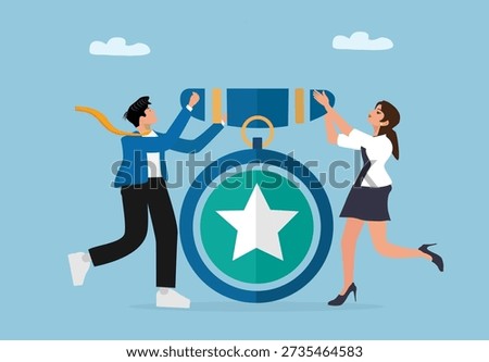 Teamwork Collaboration Holding Award Medal Star Recognition Success Achievement Business Partnership Motivation Career Triumph Corporate Growth Professional Development Reward Inspiration 