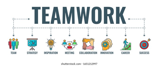 Teamwork Collaboration Horizontal Banner Colored Line Stock Vector ...