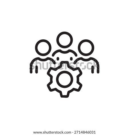 Teamwork collaboration icon. Group of people working together with central gear symbol. Human resources and management concept.
