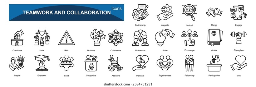  Teamwork and Collaboration  icons set with outline style 25 icons
