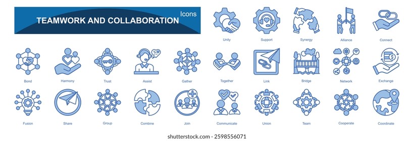 Teamwork and Collaboration  icons sets with Blue style 25 icons