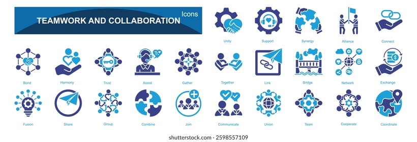 Teamwork and Collaboration  icons sets with Fill style 25 icons
