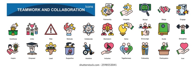 Teamwork and Collaboration  icons sets with Flat style 25 icons