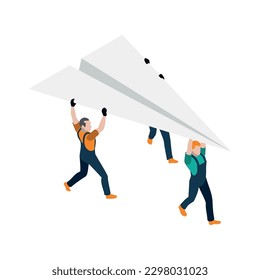 Colaboración en equipo composición de personas isométricas con ideas de trabajo mutuo y símbolos de creatividad ilustración vectorial