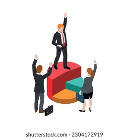 Teamwork collaboration isometric people composition with mutual work ideas and creativity symbols vector illustration