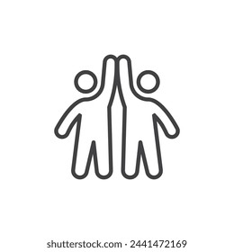 Teamwork and collaboration line icon. linear style sign for mobile concept and web design. Two person giving high five outline vector icon. Symbol, logo illustration. Vector graphics