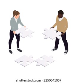 Teamwork collaboration people isometric composition with interacting sharing ideas decision making scene vector illustration