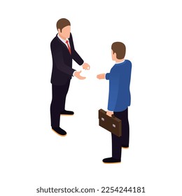 Teamwork collaboration people isometric composition with interacting sharing ideas decision making scene vector illustration