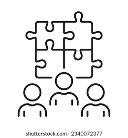 Trabajo en equipo y colaboración, acercar el icono de línea. Éxito de la asociación, Creación de equipos, Pictograma lineal de unidad. Signo de esquema de comunidad empresarial. Stroke editable. Ilustración de vectores aislados.