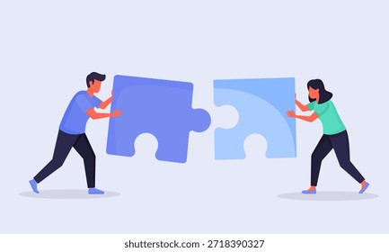 Trabajo en equipo y colaboración Resolviendo rompecabezas de negocios, diseño de modelos de Vector