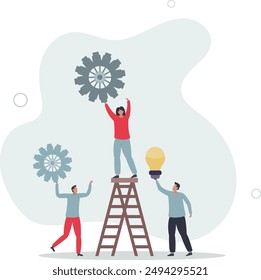 Teamwork and collaboration.people building strong dedicated team and effective cooperation and communication for enterprise.flat design.illustration with people.