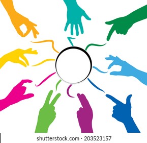 teamwork colored hands - construction work - social games - mutual aid - cooperation and integration - hand Gestures - various characters