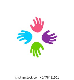 teamwork colorful abstract hand team icon color print vector illustration logo playful and fun community