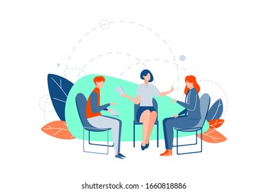 Teamwork, communication brainstorm, business concept. Businesspeople do teamwork, collaborating meeting at office. Businessman, women partners negotiate, clerks or managers do coworking, brainstorming