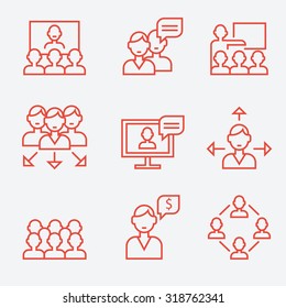 Teamwork and communication icons, thin line style, flat design