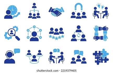 Teamwork Community Business People Partnership Glyph Pictogram Collection. Human Resource Management Collaboration Silhouette Icon Set. Employee Lead Career Icon. Isolated Vector Illustration.