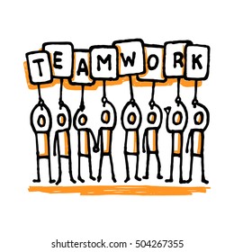Teamwork community. Hand drawn vector illustration isolated on white.
