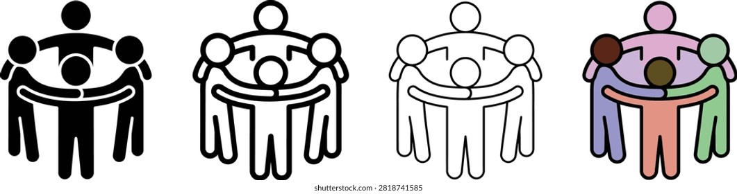Teamwork and Community Icon Set, Unity, Collaboration and Partnership Vector Illustration