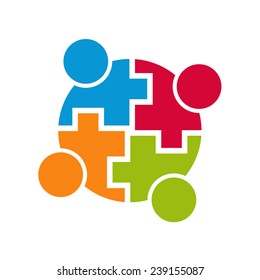 Teamwork community logo connection. Group of 4 people. Vector design