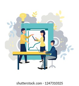 Teamwork in a company, brainstorming, vector illustration for your design.