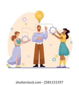 Teamwork Composition with Man and Woman Employee Collaboration Vector Illustration