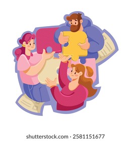 Teamwork Composition with Man and Woman Employee Collaboration Vector Illustration