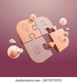 Teamwork concept background in 3d Vector, Puzzle 3D
