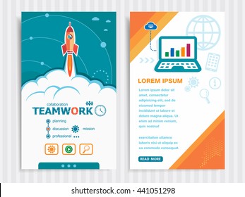 Teamwork and concept background with rocket. Project Teamwork template and Set of Banners. Vector Illustration. Eps10 Format.