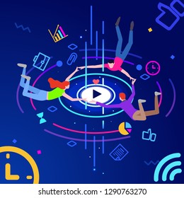 Teamwork concept banner. Can use for web banner, hero images. Concept illustration of business analytics, information gathering, data analysis, team game, market research, online research.