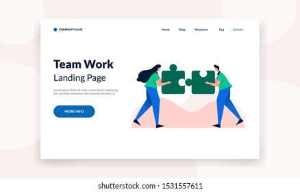 Teamwork concept banner. Vector business illustration, businessmen together build word teamwork, abstract design graphic, construction business project