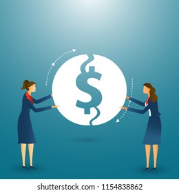 Teamwork concept based design with businesswoman character, financial sharing or monetary fund to build a successful company to give the better future of their business.