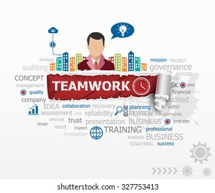 Teamwork concept and business man. Teamwork design illustration concepts for business, consulting, finance, management, career.