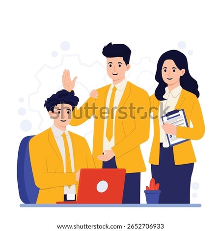 Teamwork concept. Business people working together in office. Vector illustration in flat style
