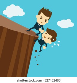 teamwork concept, businessman help friend on the cliff