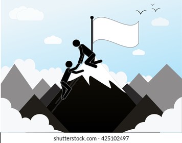 Teamwork concept businessman help friend to climb on top of the hill