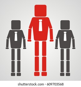 Teamwork concept. Businessman with square head.  Flat icon. Vector