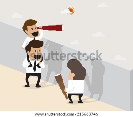 Teamwork concept : Businessmen do pyramid acrobatic for further vision
