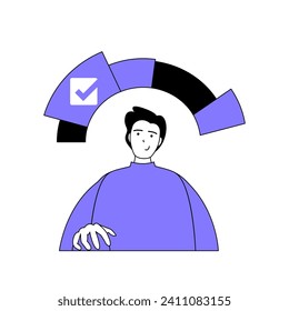 Teamwork concept with cartoon people in flat design for web. Man managing tasks, working by checklist at office with employees team. Vector illustration for social media banner, marketing material.