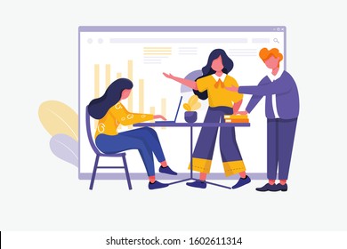 Teamwork concept with character. Can use for web banner, mobile app, hero images. Flat vector illustration on white background.